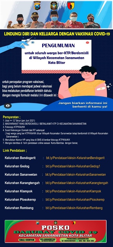 PERMUDAH AKSES, PUSKESMAS SANANWETAN BUKA PENDAFTARAN VAKSINASI ONLINE
