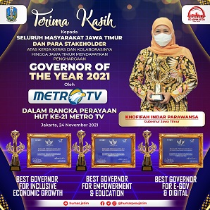 Raih Anugerah \"People of The Year 2021\" Tiga Kategori Penghargaan , Gubernur Khofifah: Terimakasih Kerjasama Semua Elemen di Jawa Timur
