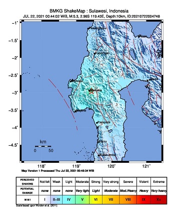 Gempa M5,3 Dirasakan Kuat di Kabupaten Mamasa