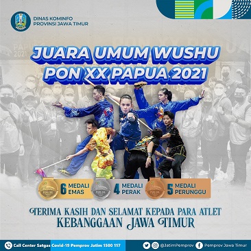 Wushu Juara Umum dan Empat Atlet Selam Kolam Jatim Pecah Rekor PON,  Seluruh Emas Tenis Lapangan Sapu Bersih, Gubernur Khofifah : Ini Kado Terindah HUT Jatim Ke-76
