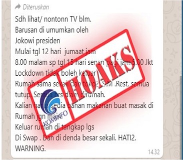 [HOAKS] Informasi Lockdown Jakarta 12-15 Februari 2021 via Messenger