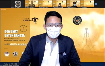 Menparekraf Ajak Umat Berdoa Memohon Keselamatan Bangsa Hadapi Pandemi