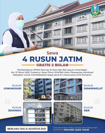 Lagi, Gubernur Khofifah Gratiskan Biaya Sewa 4 Rusunawa