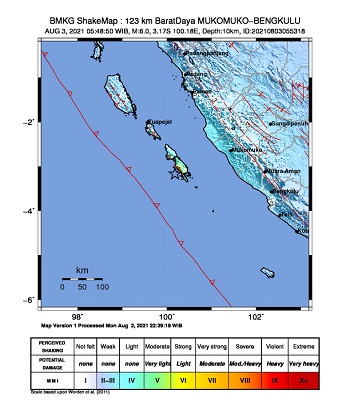 Warga Kabupaten Mukomuko dan Kepulauan Mentawai Rasakan Guncangan Kuat Dua Kali Gempa