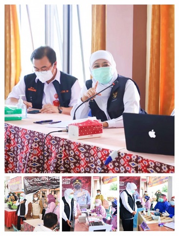 Tinjau Pelaksanaan Vaksinasi Covid-19 di Kab. Mojokerto, Gubernur Khofifah Minta Semua Pihak Maksimalkan Vaksinasi saat PPKM Darurat